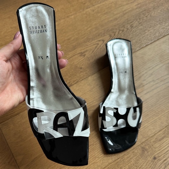 Stuart Weitzman Custom CRAZY 4SHUZ Slides - Ladies 9.5 - Black & White - NWOT - Picture 7 of 12